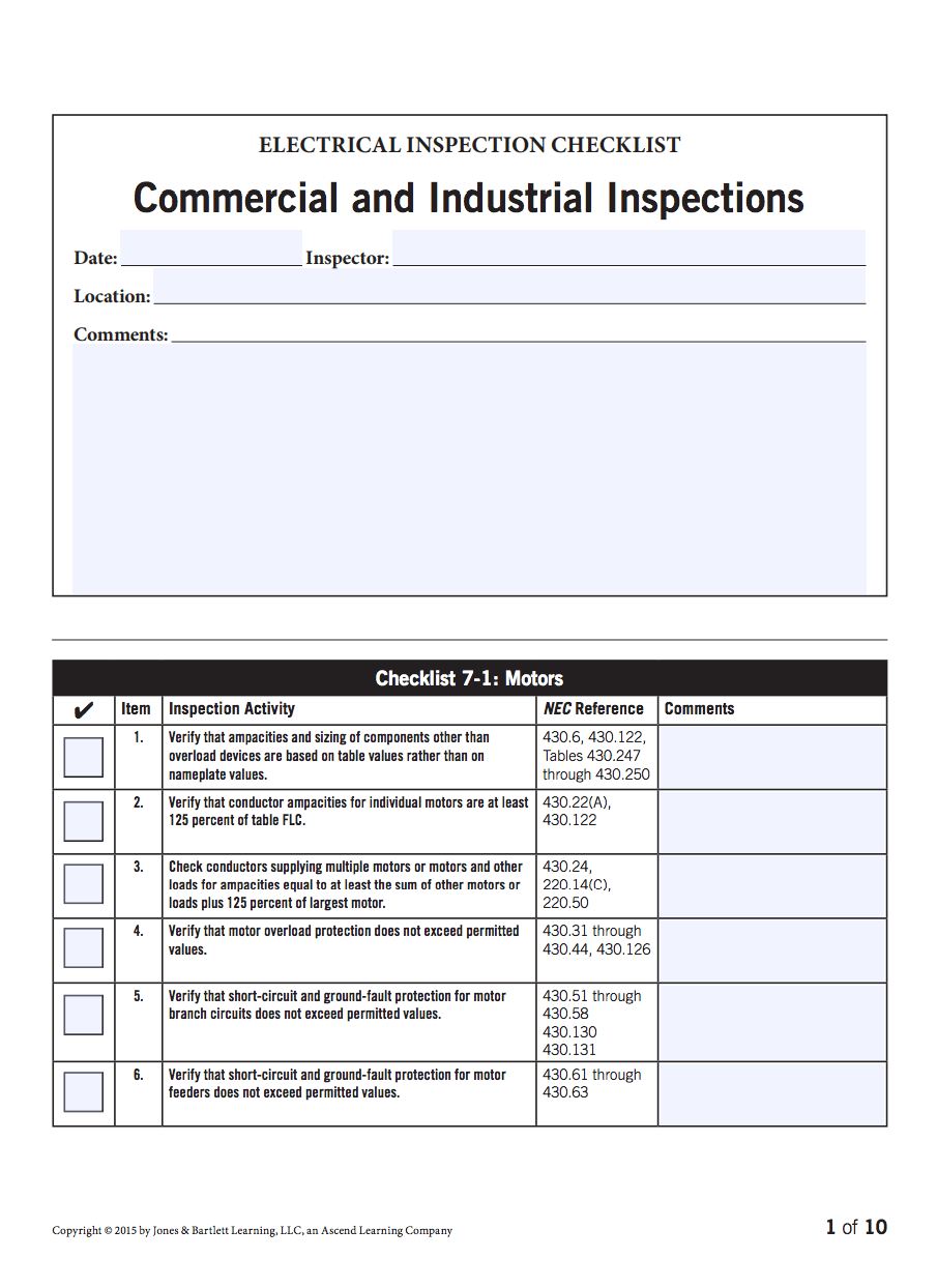 sample residential electrical inspection checklist template