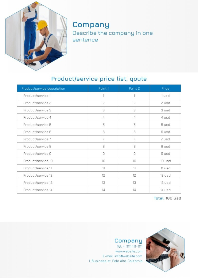 sample Electrical Price List Template