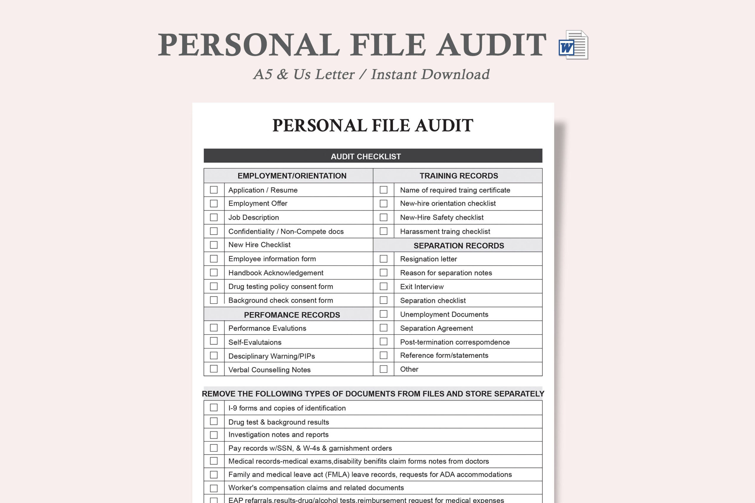 sample employee files checklist template