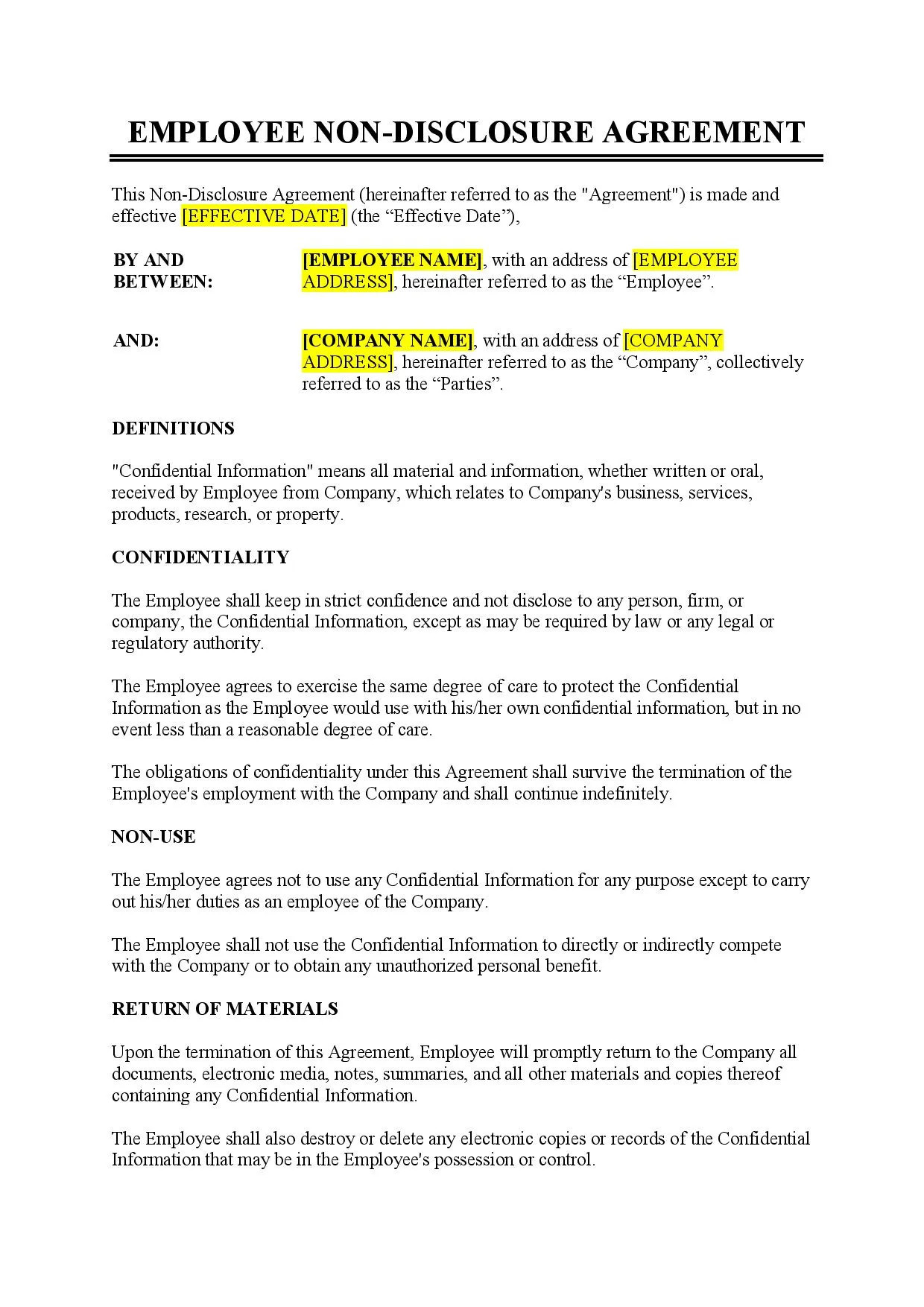 sample Staff Confidentiality Agreement Template