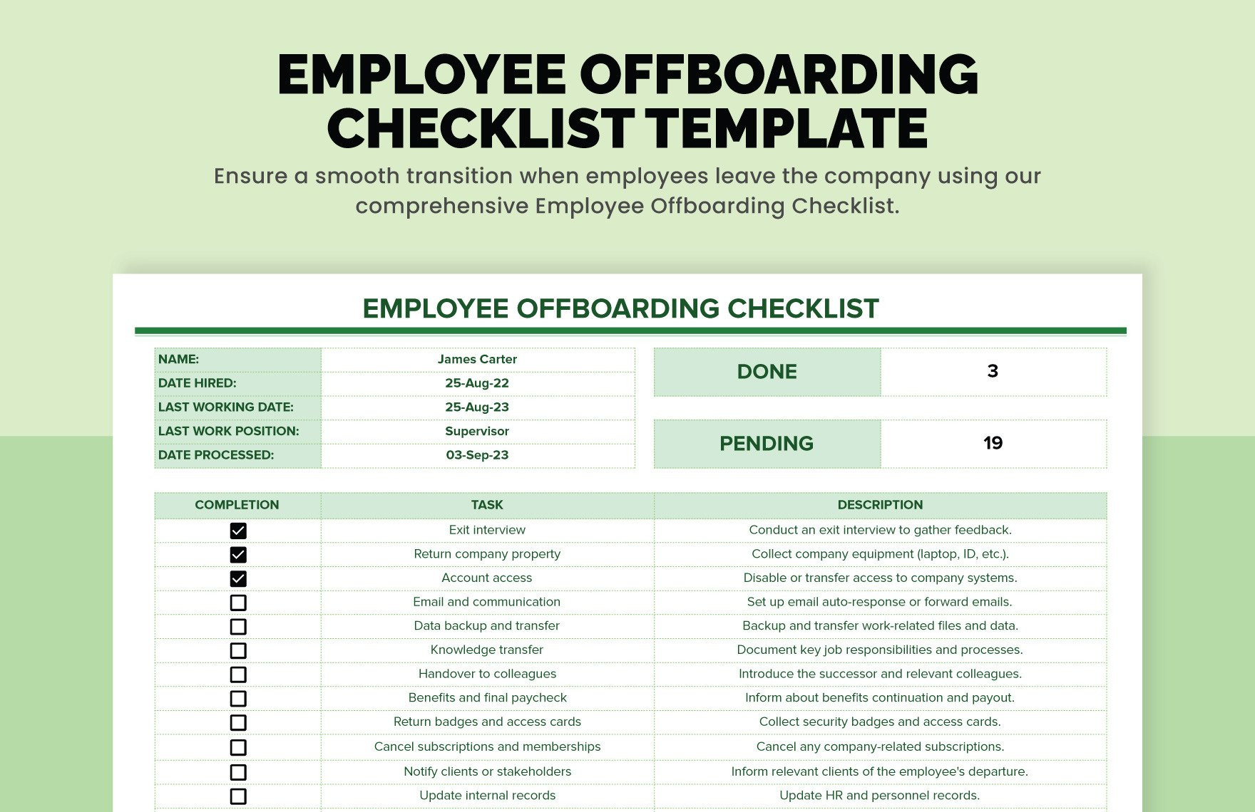 Employee Offboarding Checklist Template in Excel, Google Sheets