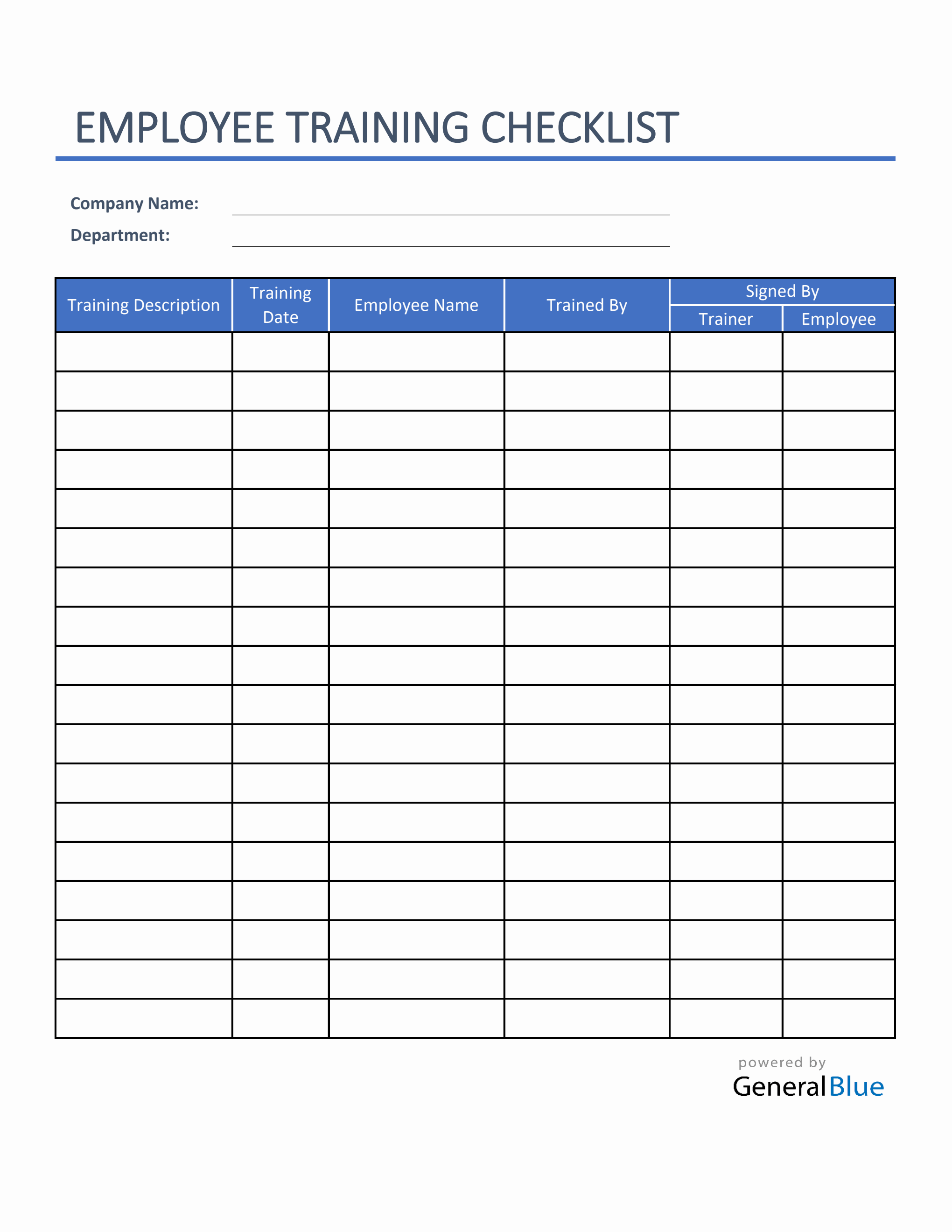 sample new employee training checklist template