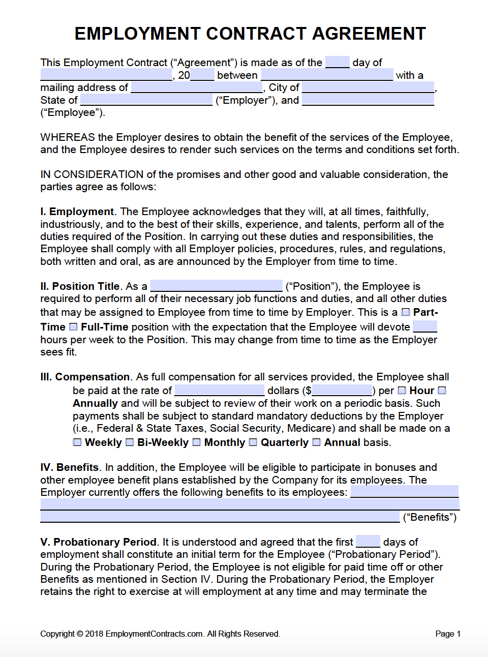 sample employment agreement template