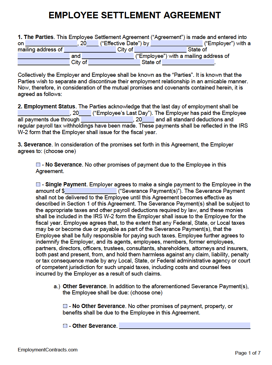 sample Severance Agreement Template