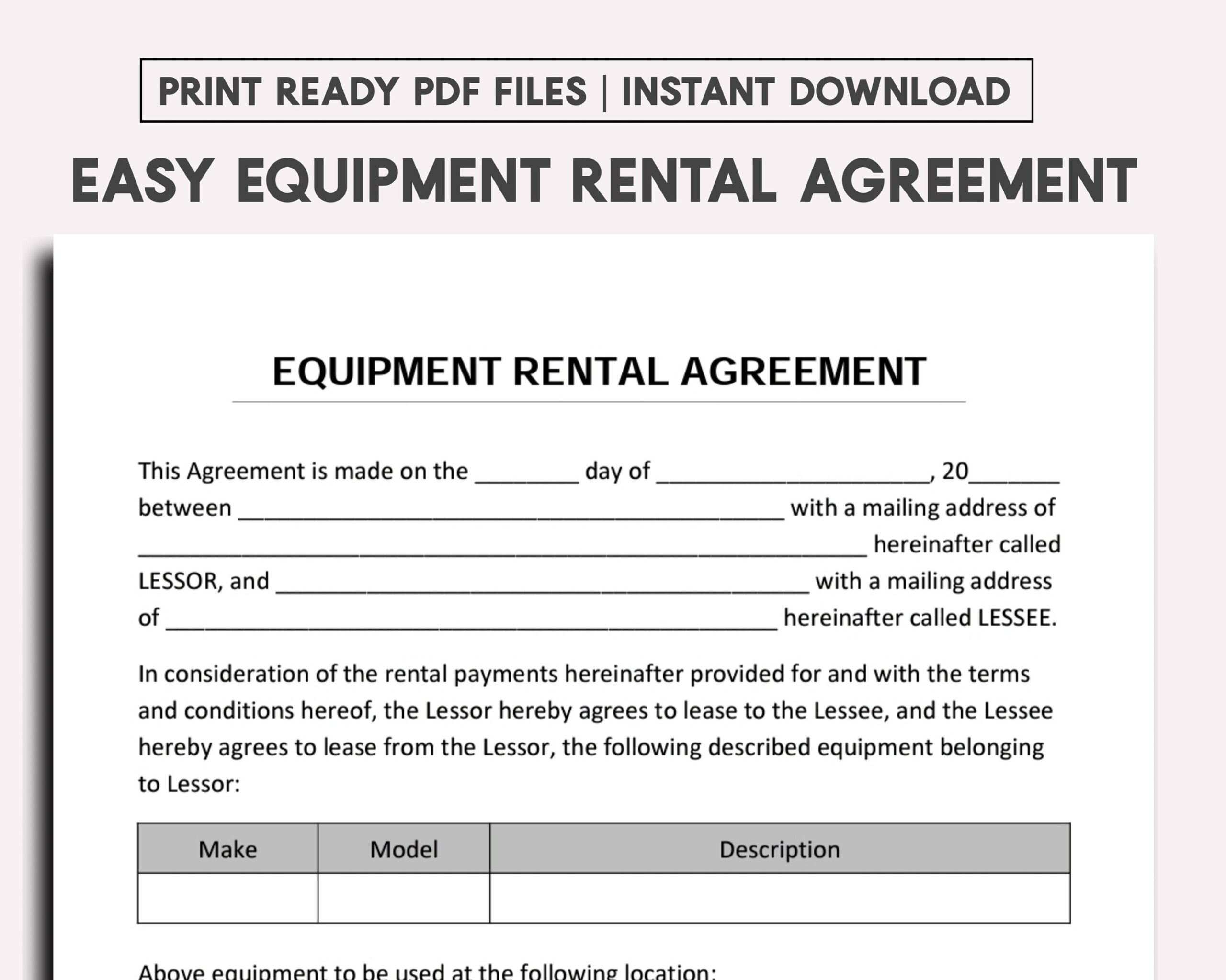 sample machine lease agreement template