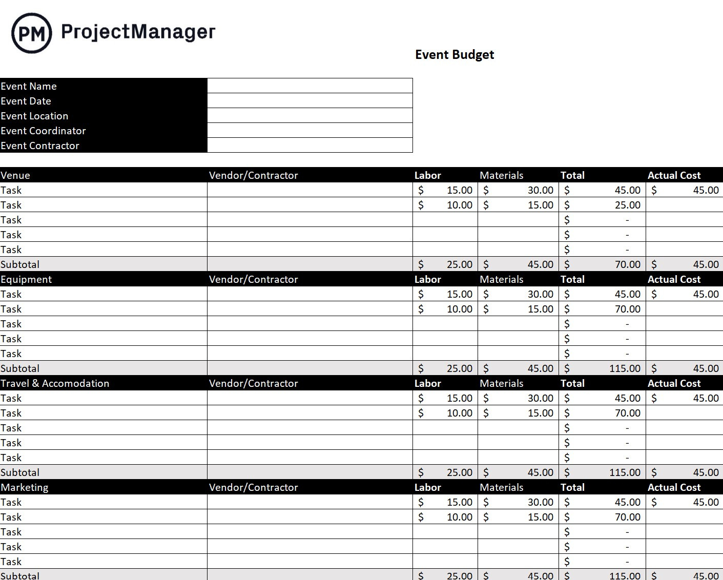 sample music tour budget template