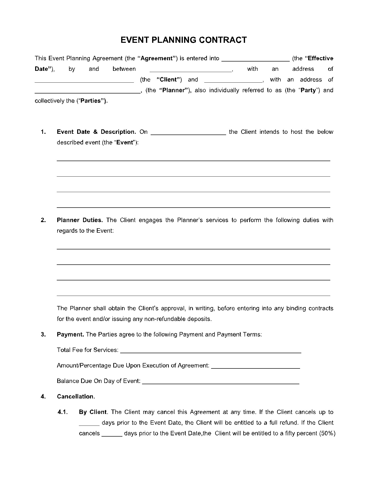 sample event planning agreement template