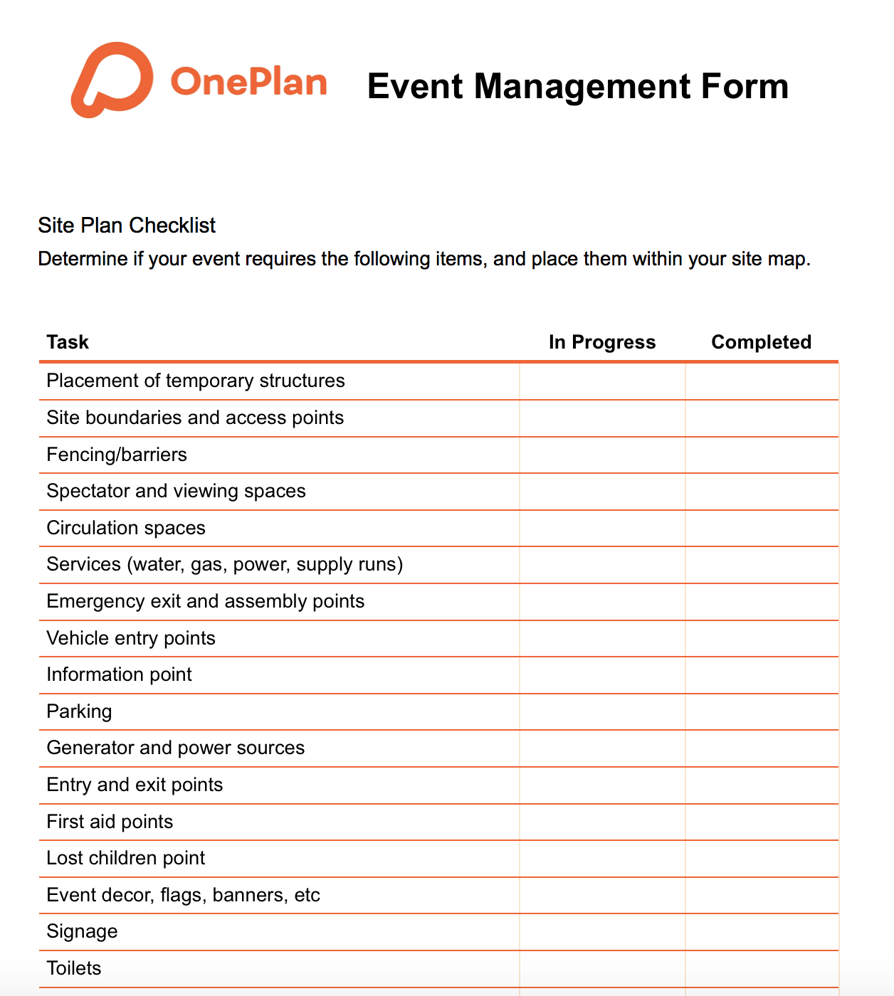 sample event venue checklist template