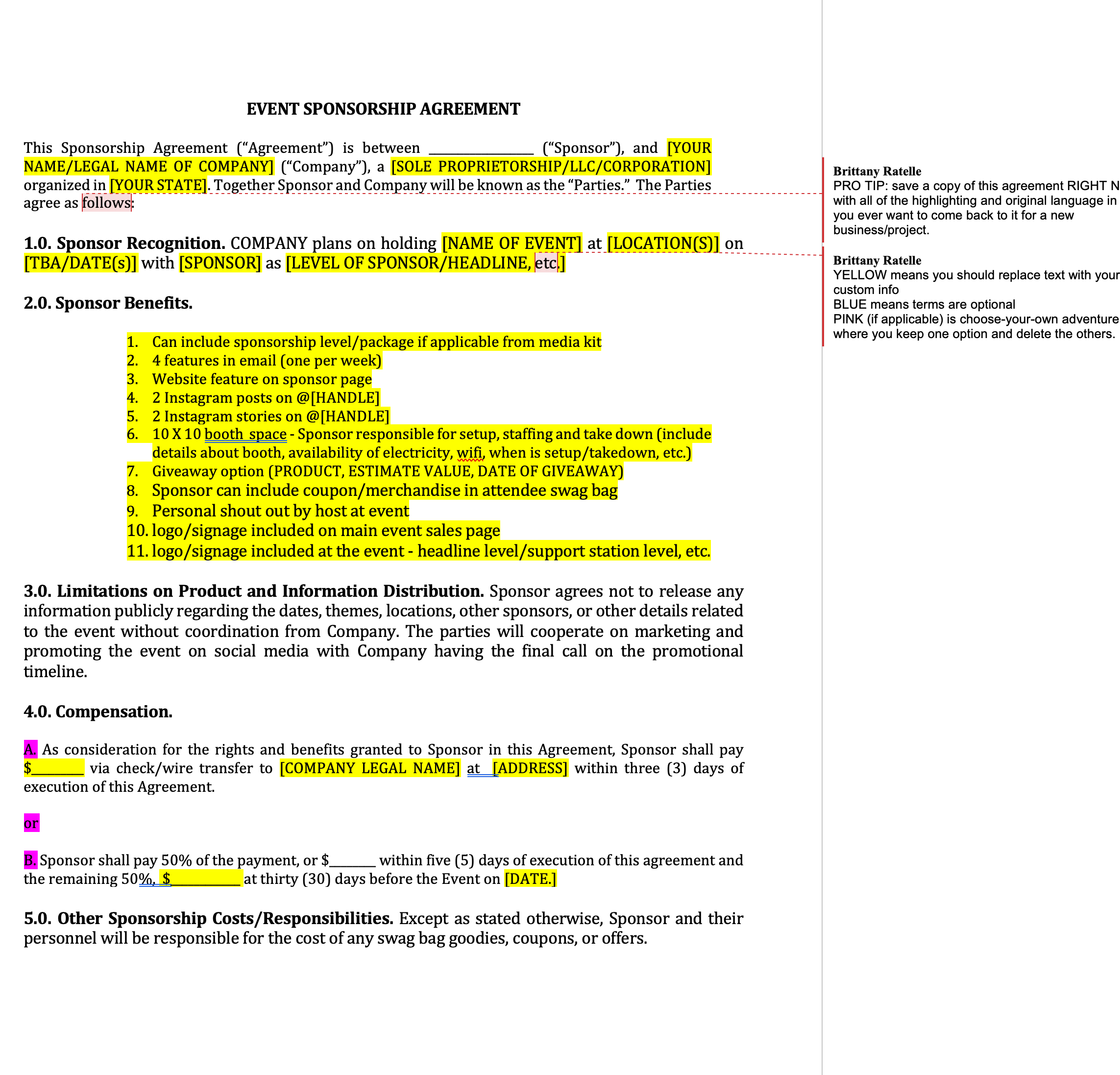 sample Sponsorship Agreement Template