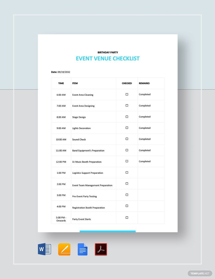 sample event venue checklist template