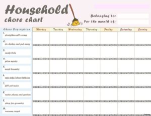 example of chore chart template for adults