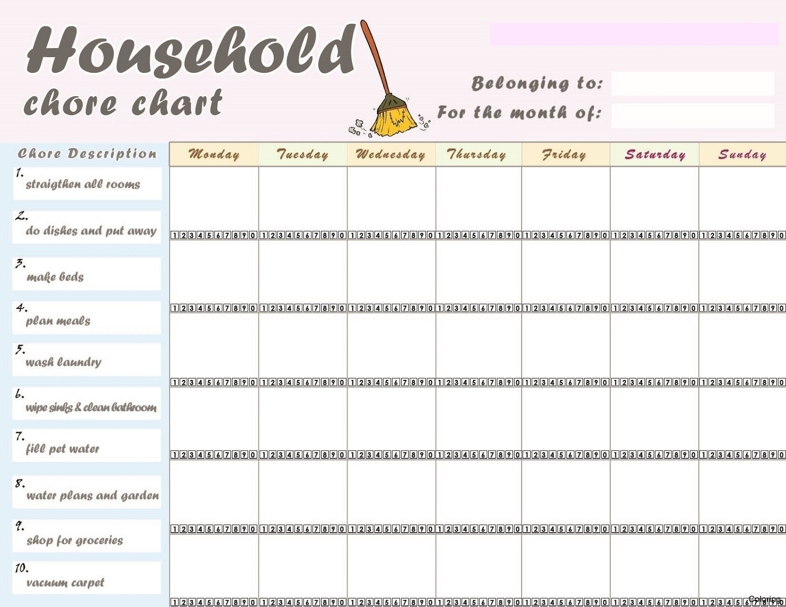 example of chore chart template for adults