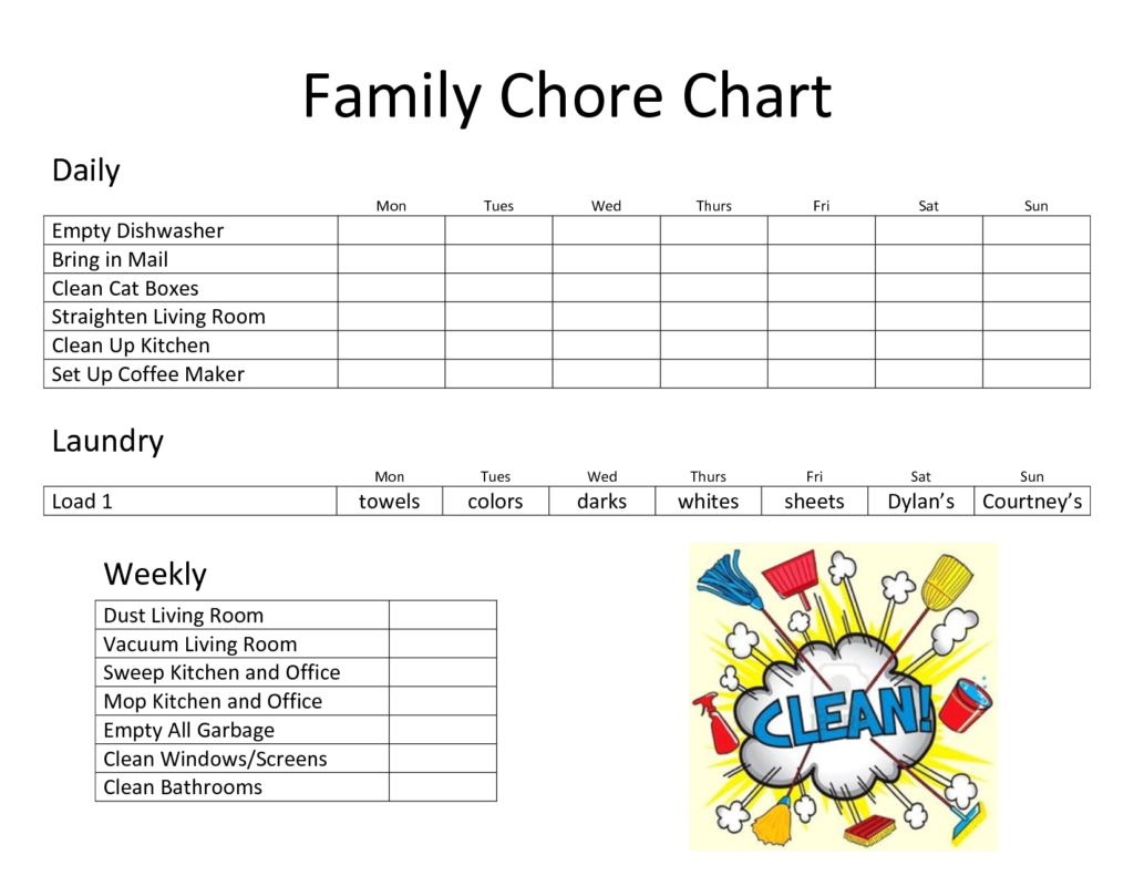 Example Of Family Chores Chart Template 