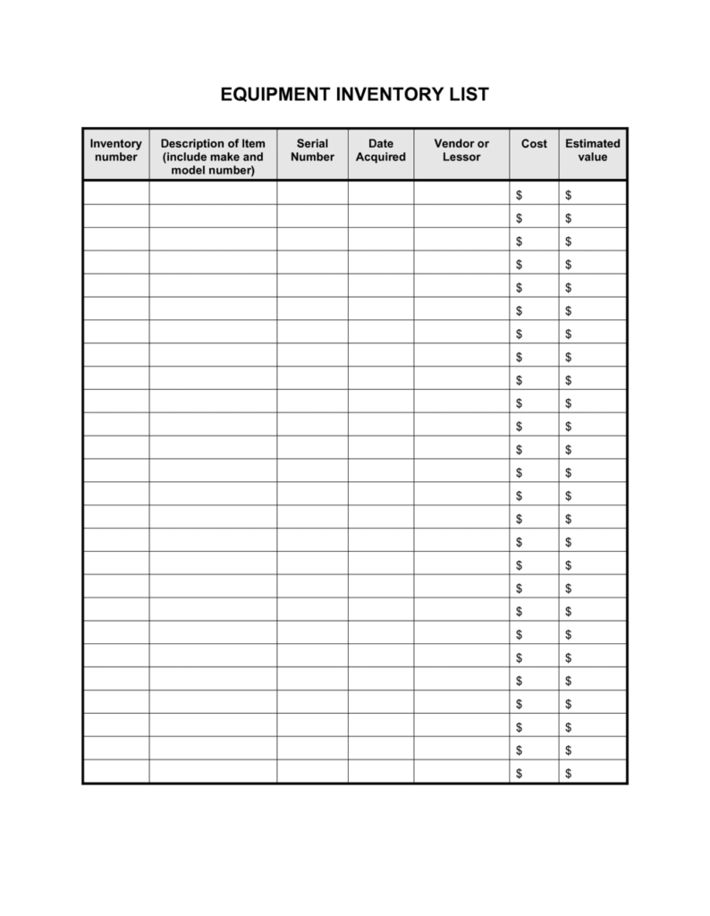 》Free Printable Inventory Checklist Template