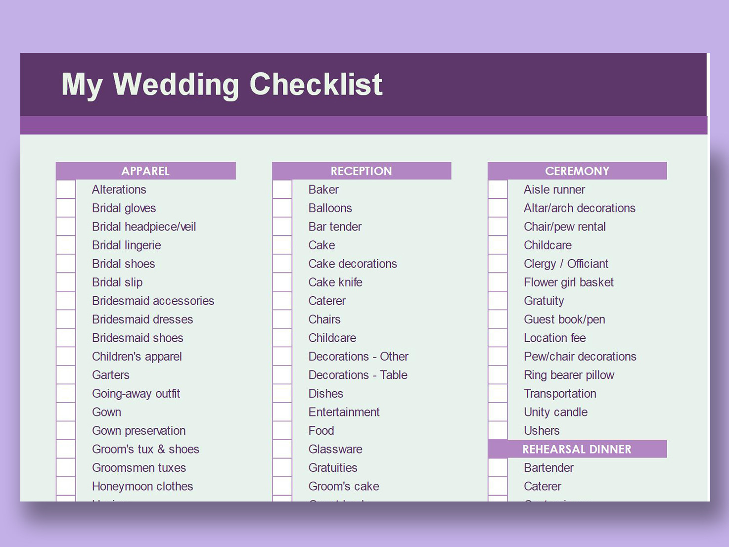 sample wedding checklist excel template