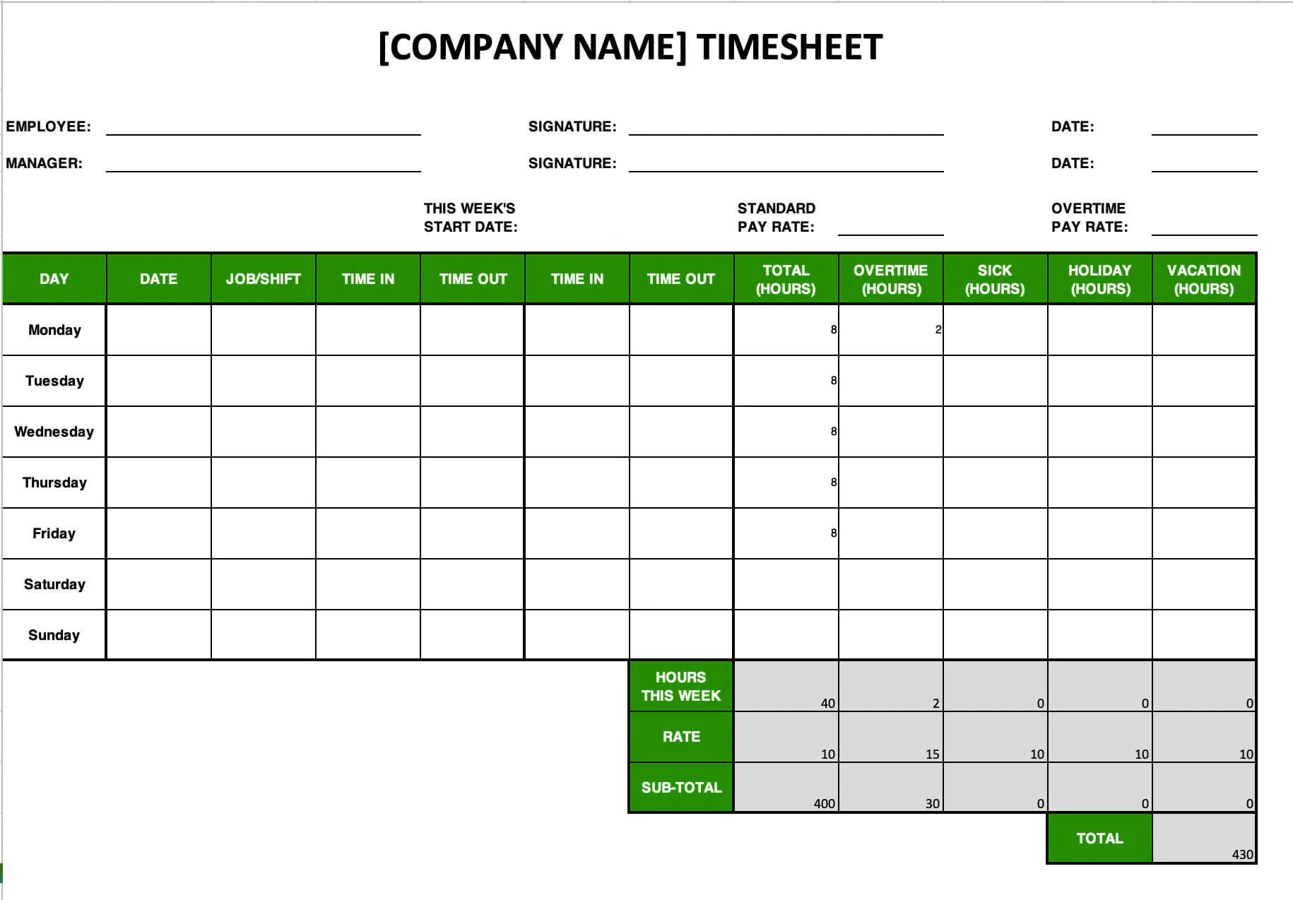 sample salaried employee timesheet template