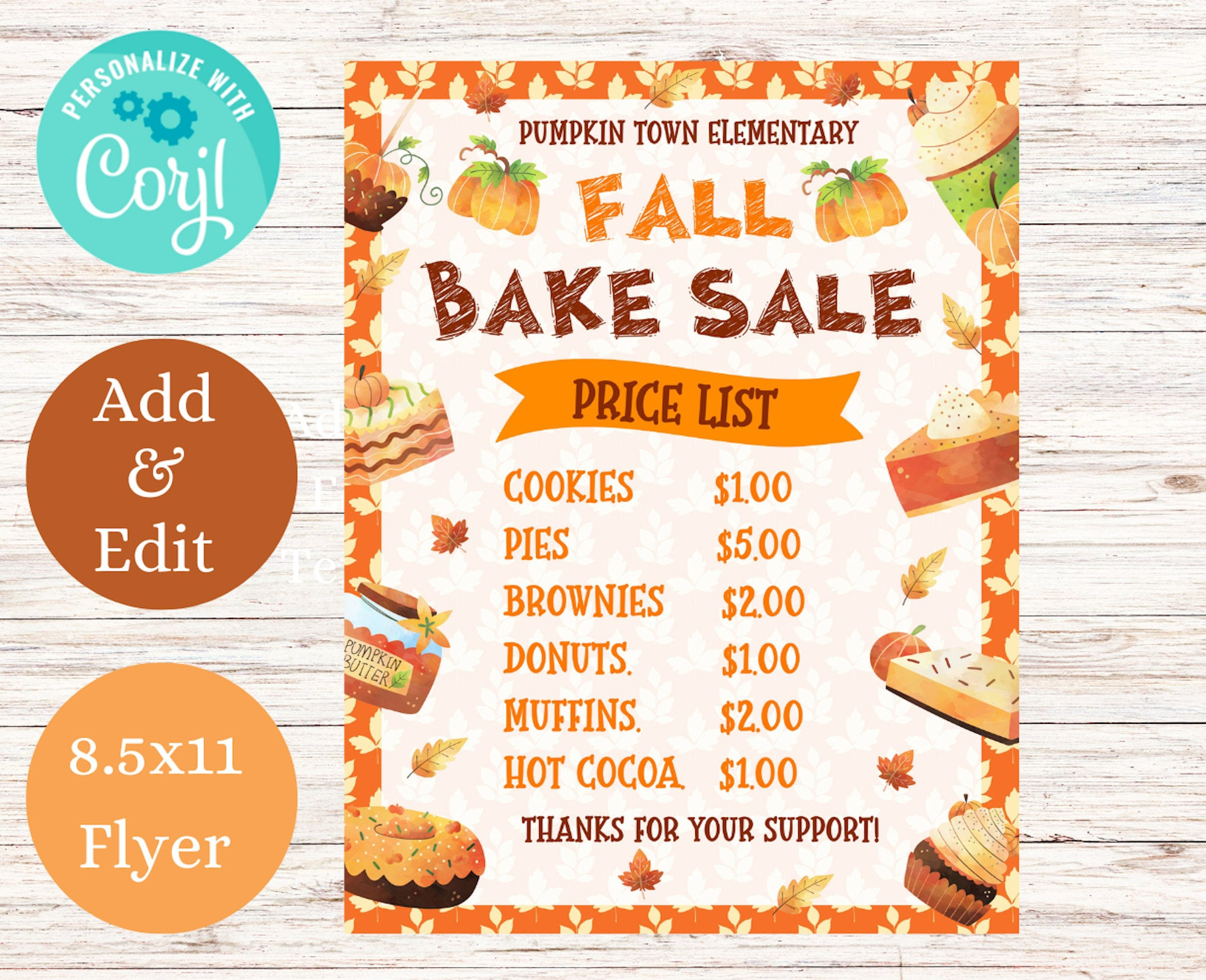 sample Bake Sale Price List Template