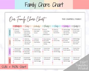 family chores chart template sample