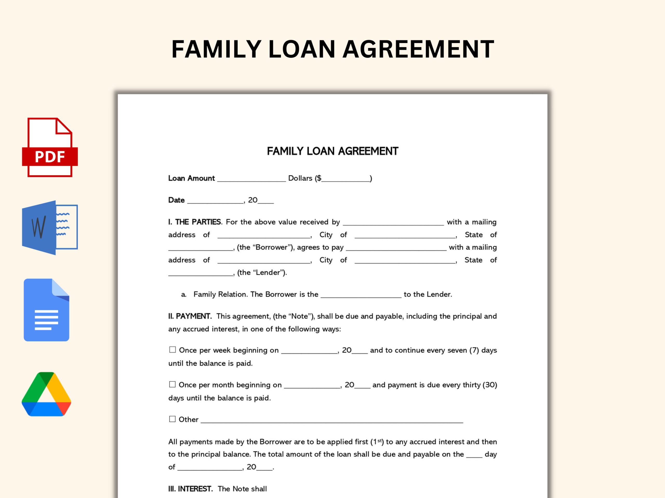 sample family loan agreement template