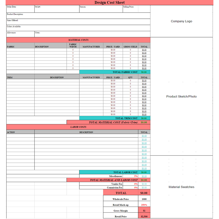 sample clothing line budget template