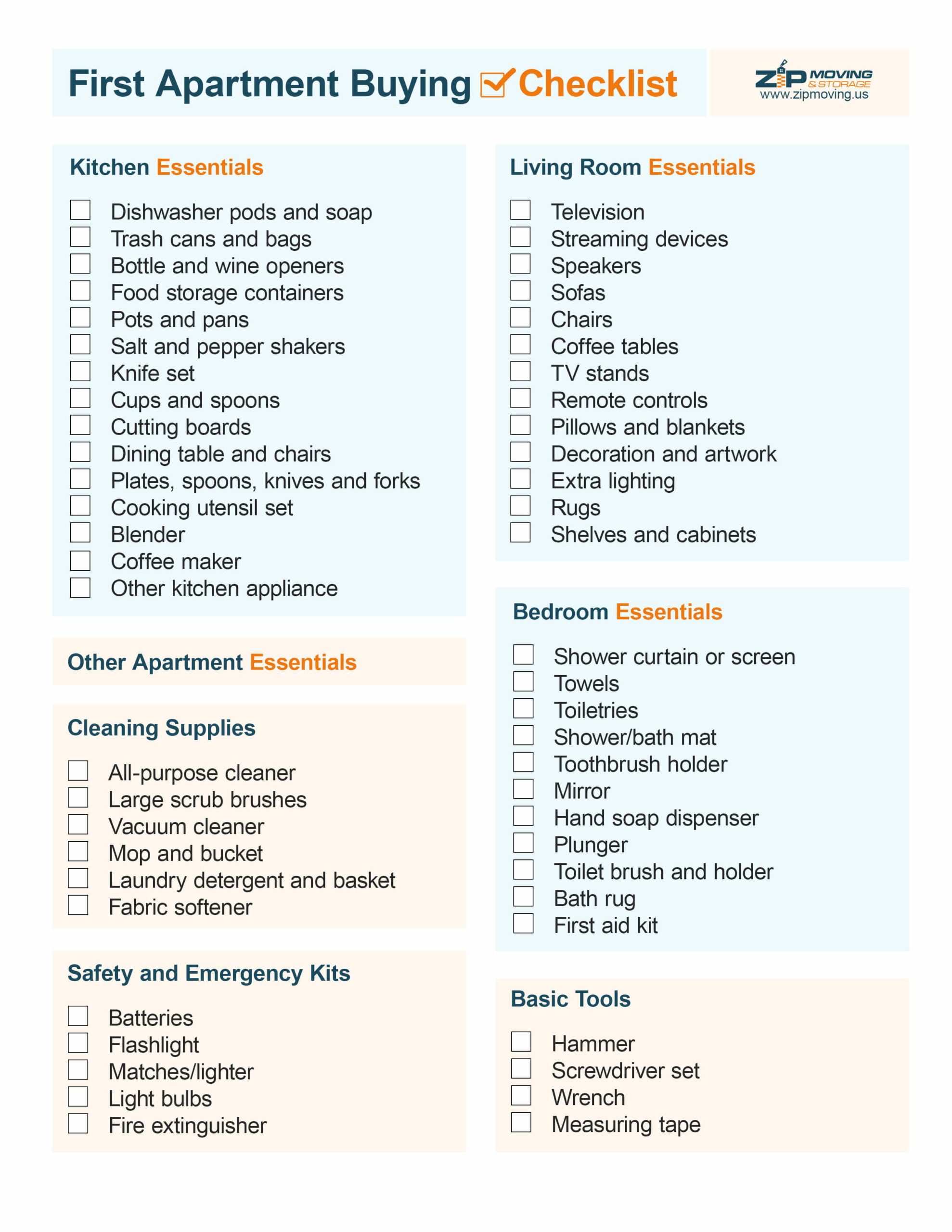 First Apartment Buying Checklist Zip Moving and Storage