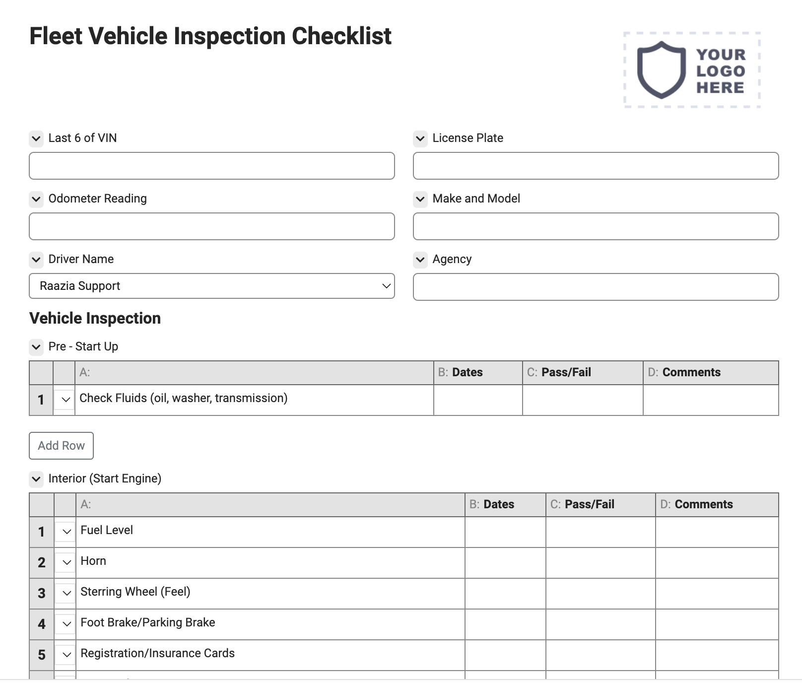 sample fleet vehicle checklist template