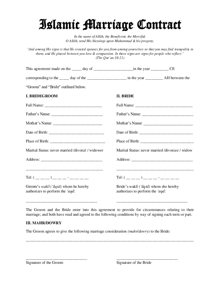 sample marriage agreement template