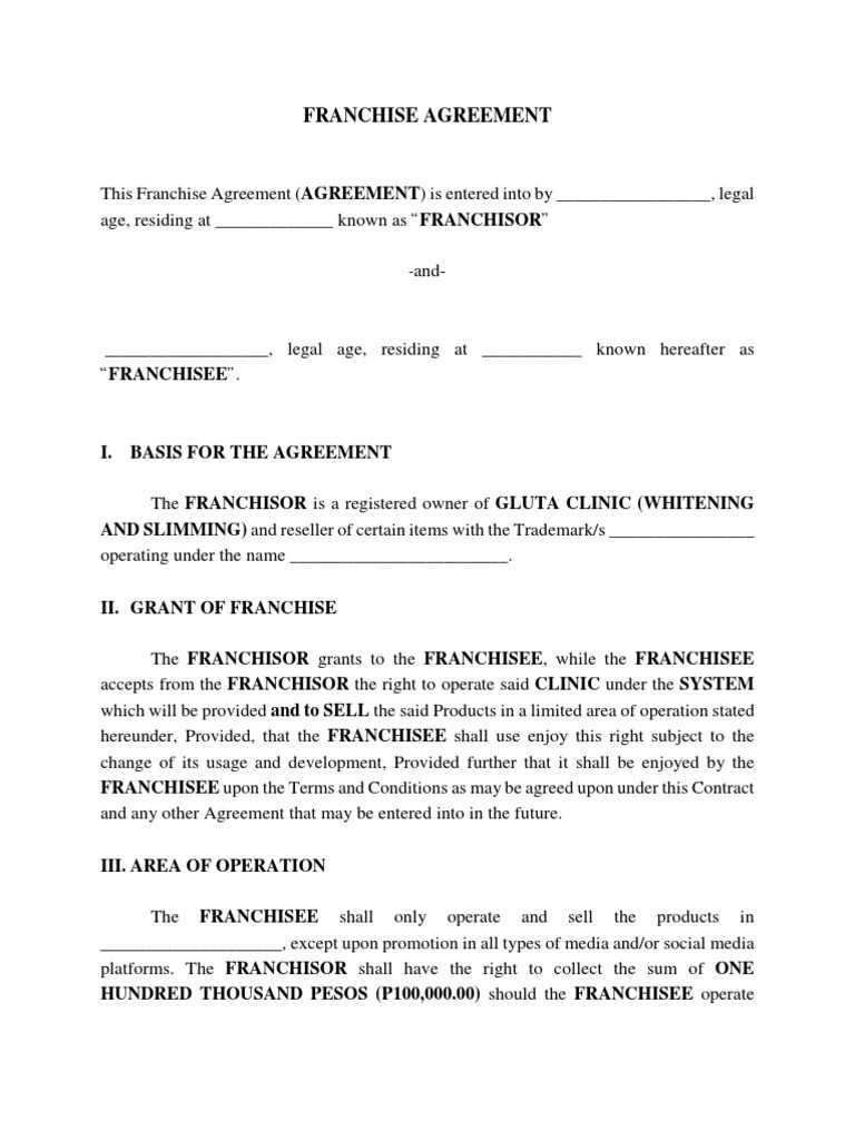 sample franchise agreement template