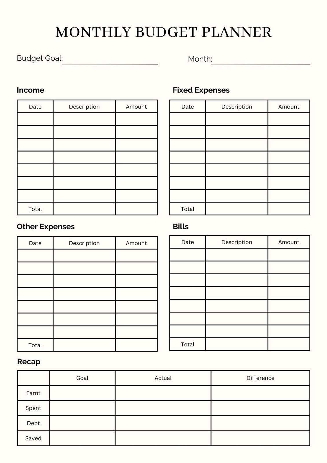 sample monthly financial budget template