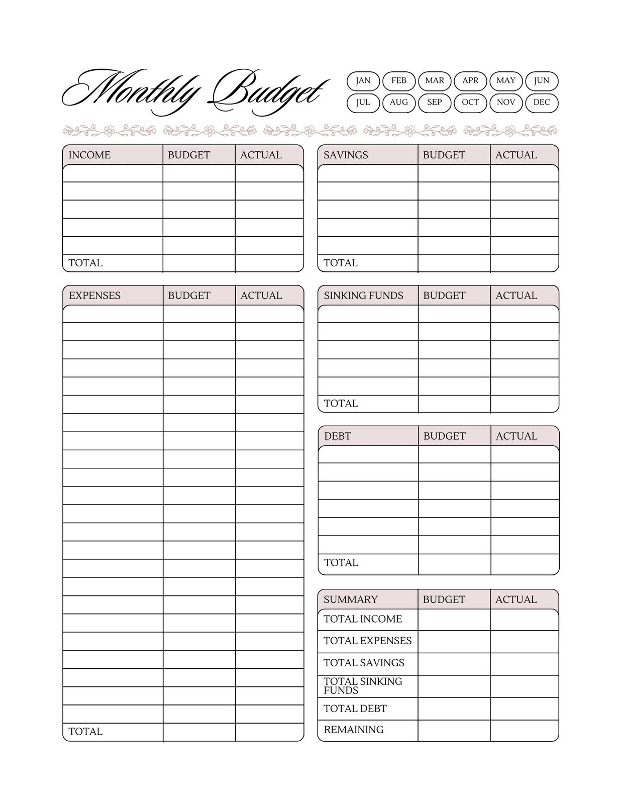 sample good budget template