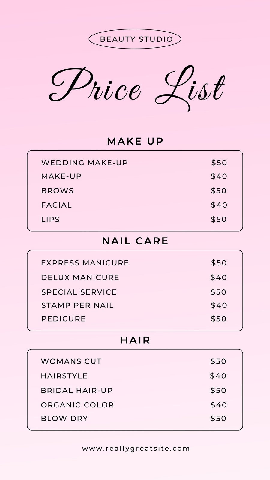 sample Makeup Price List Template