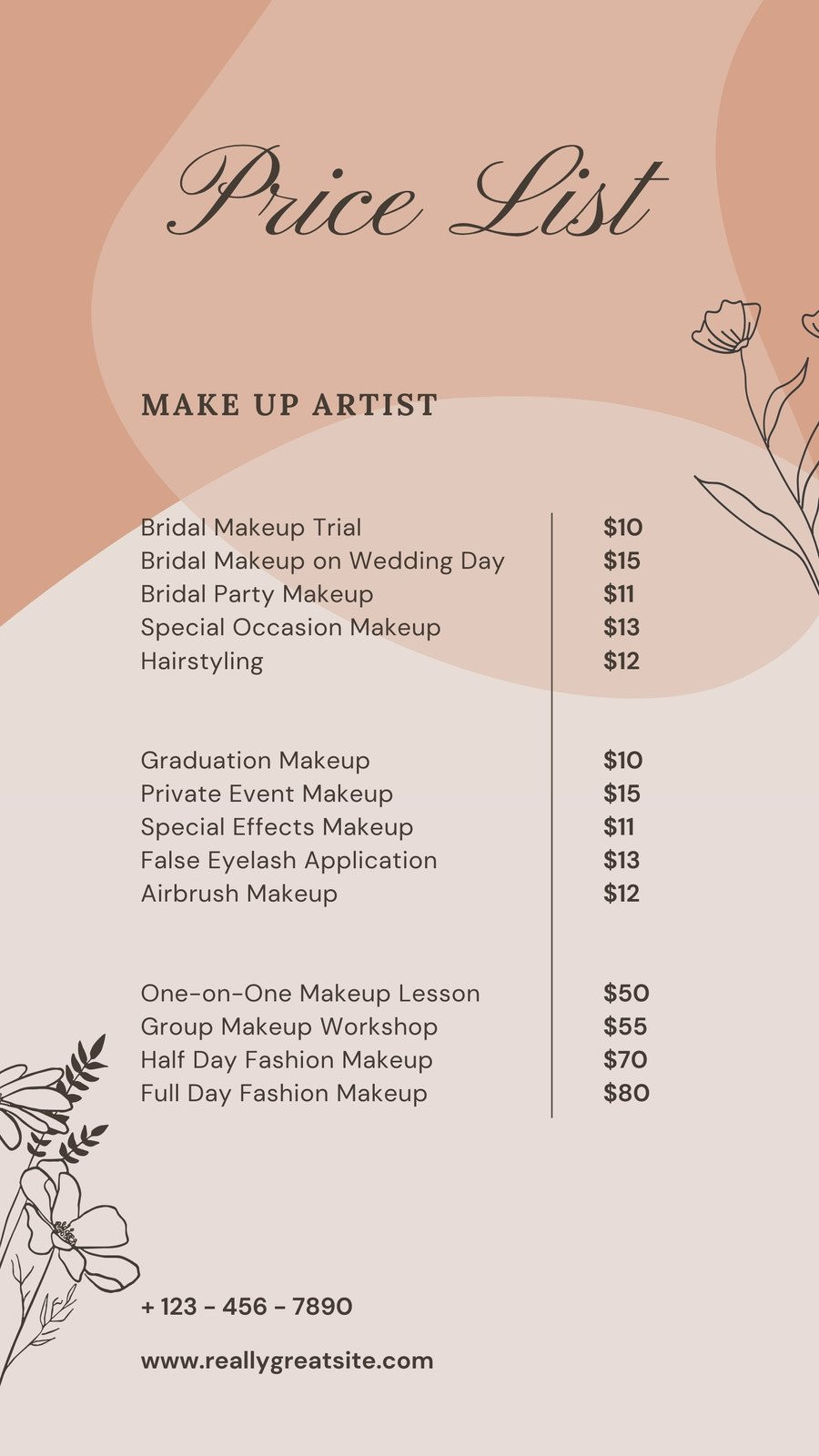 sample Makeup Price List Template