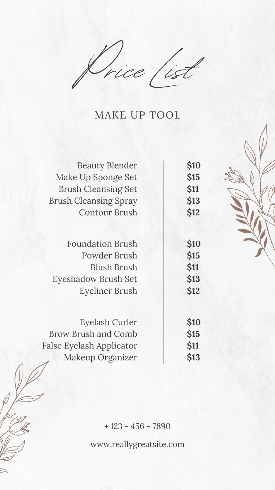 sample Makeup Price List Template