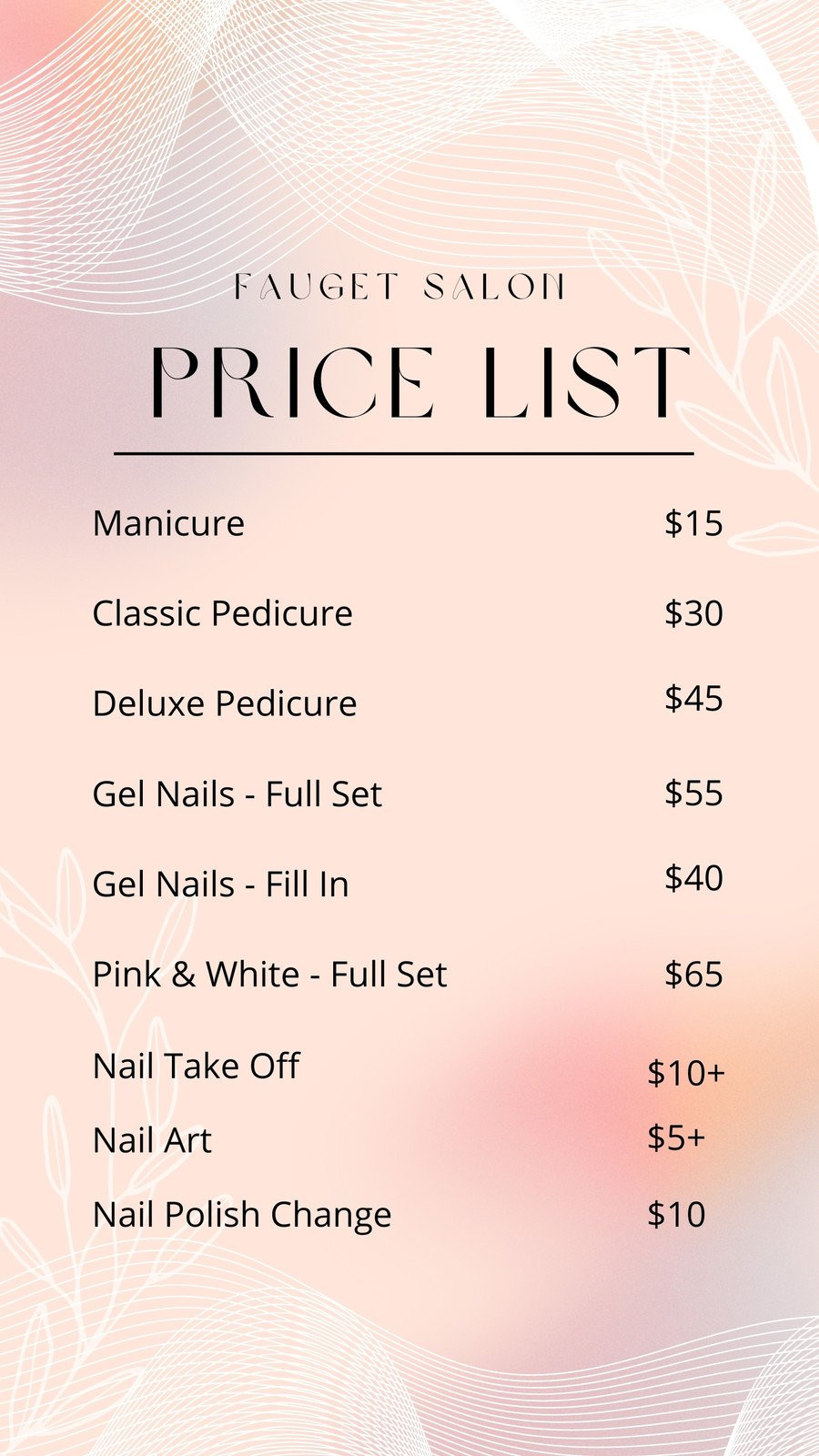 sample Hair Salon Price List Template