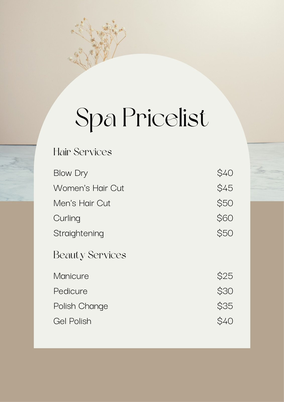 sample Massage Price List Template