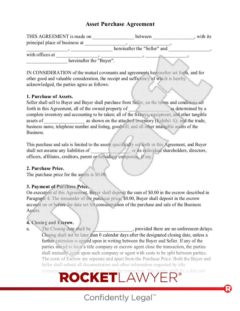 sample asset purchase agreement template