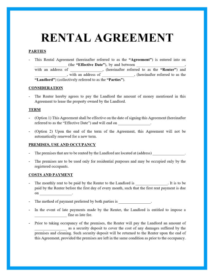 sample apartment rent agreement template