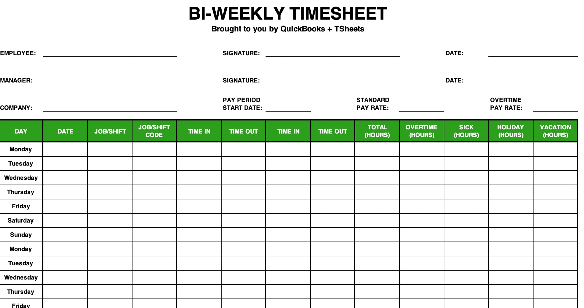 sample employee weekly timesheet template