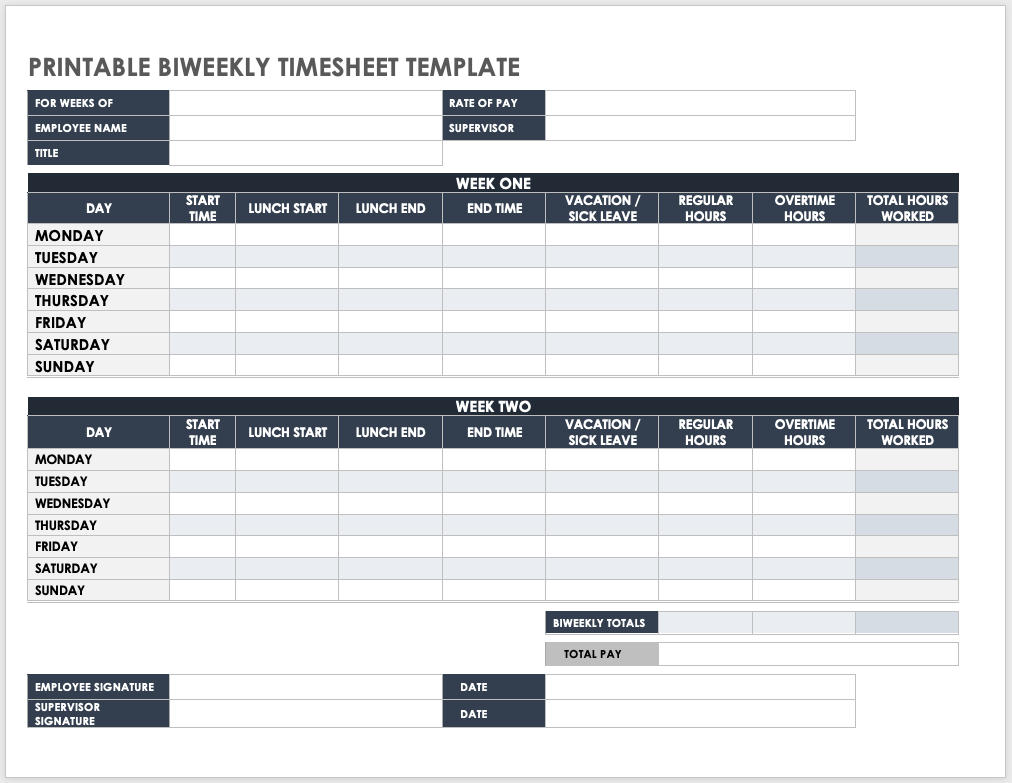 sample bi-weekly timesheet template