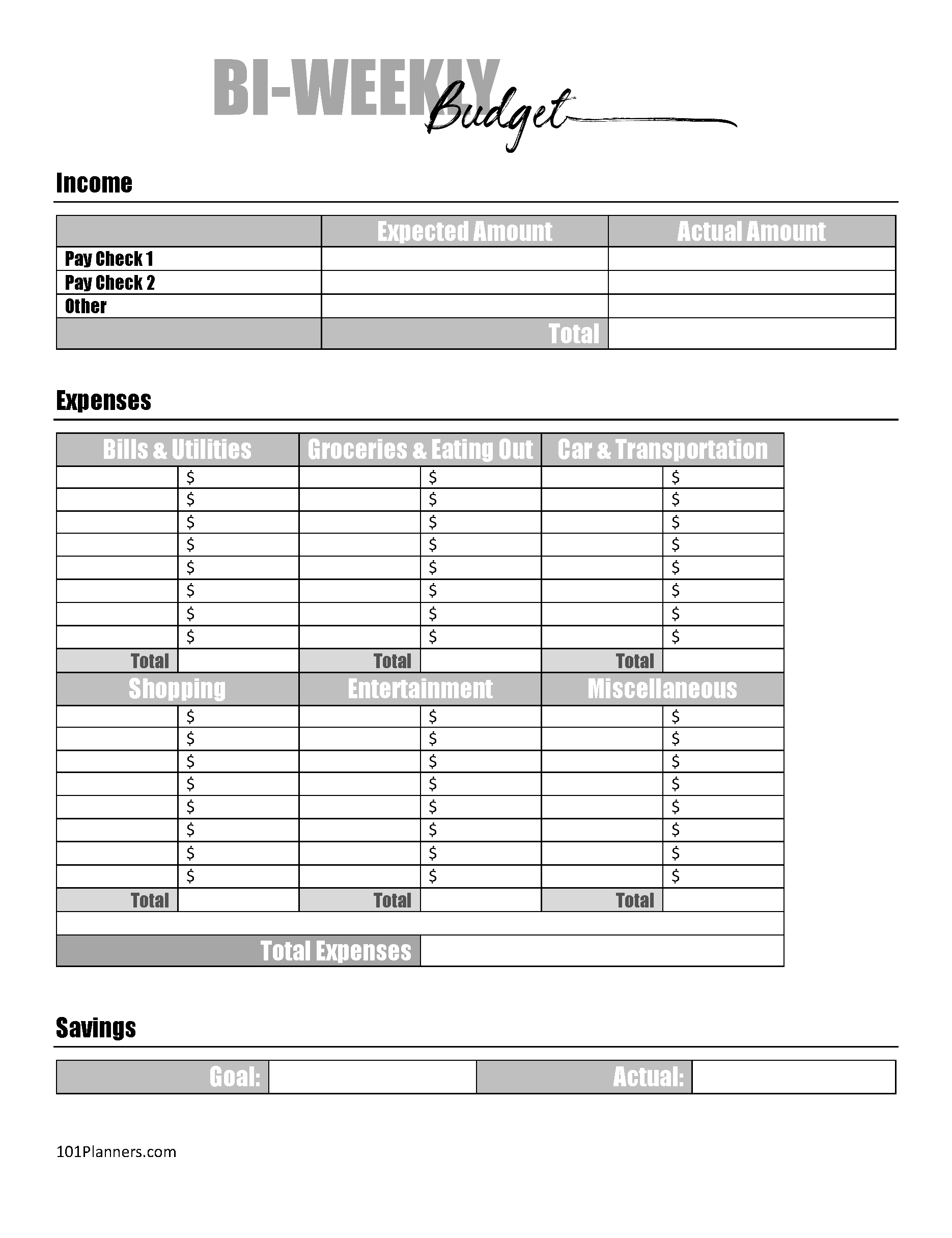 sample bi weekly budget template