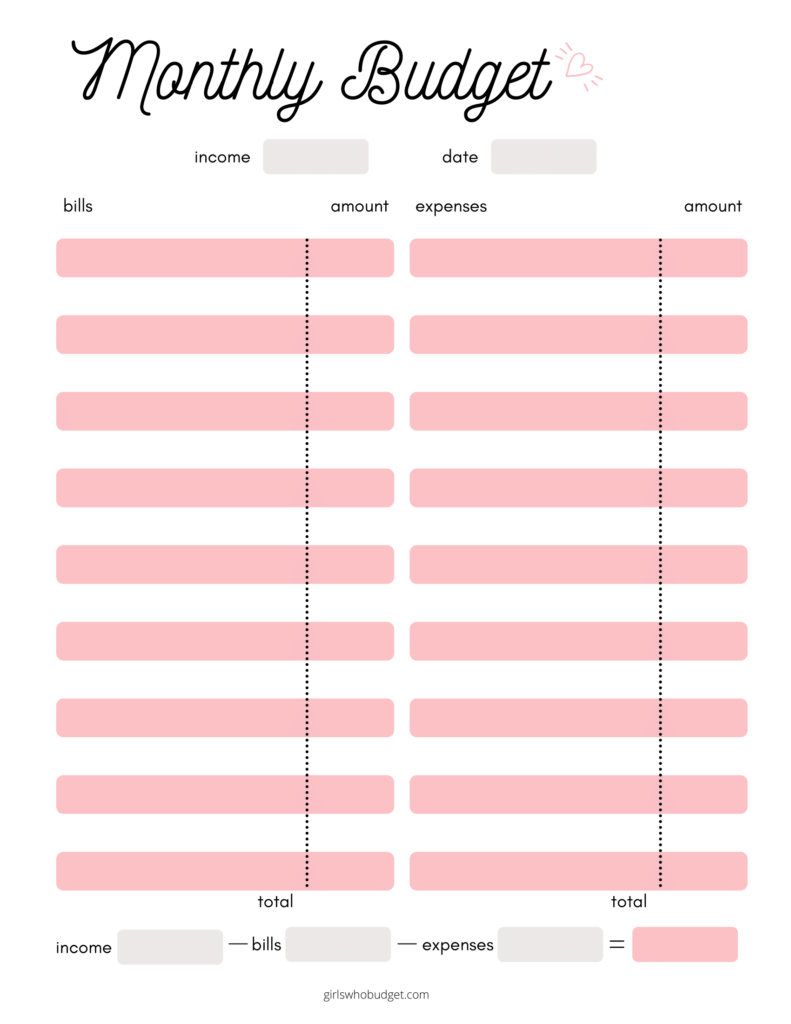 sample blank budget template