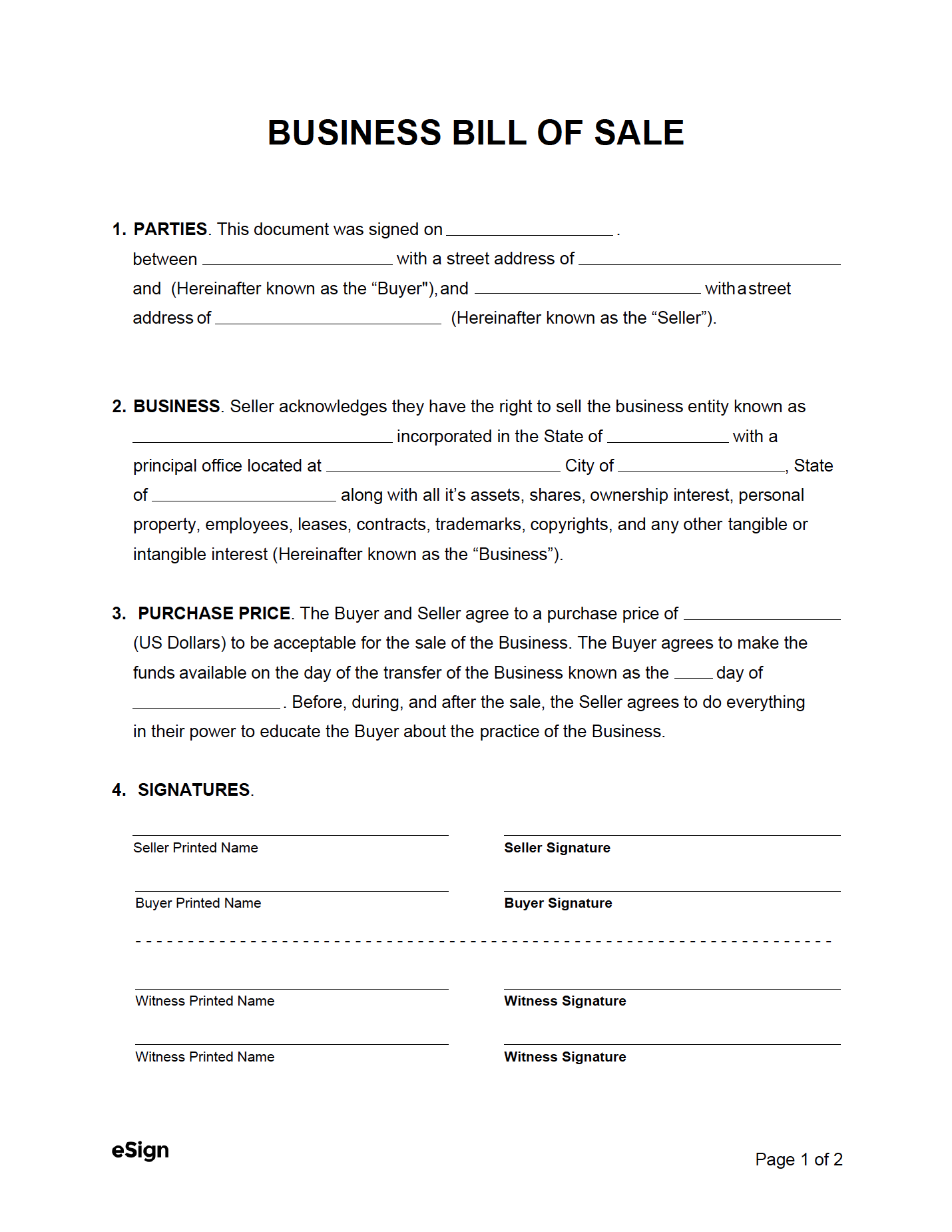 sample business purchase agreement template