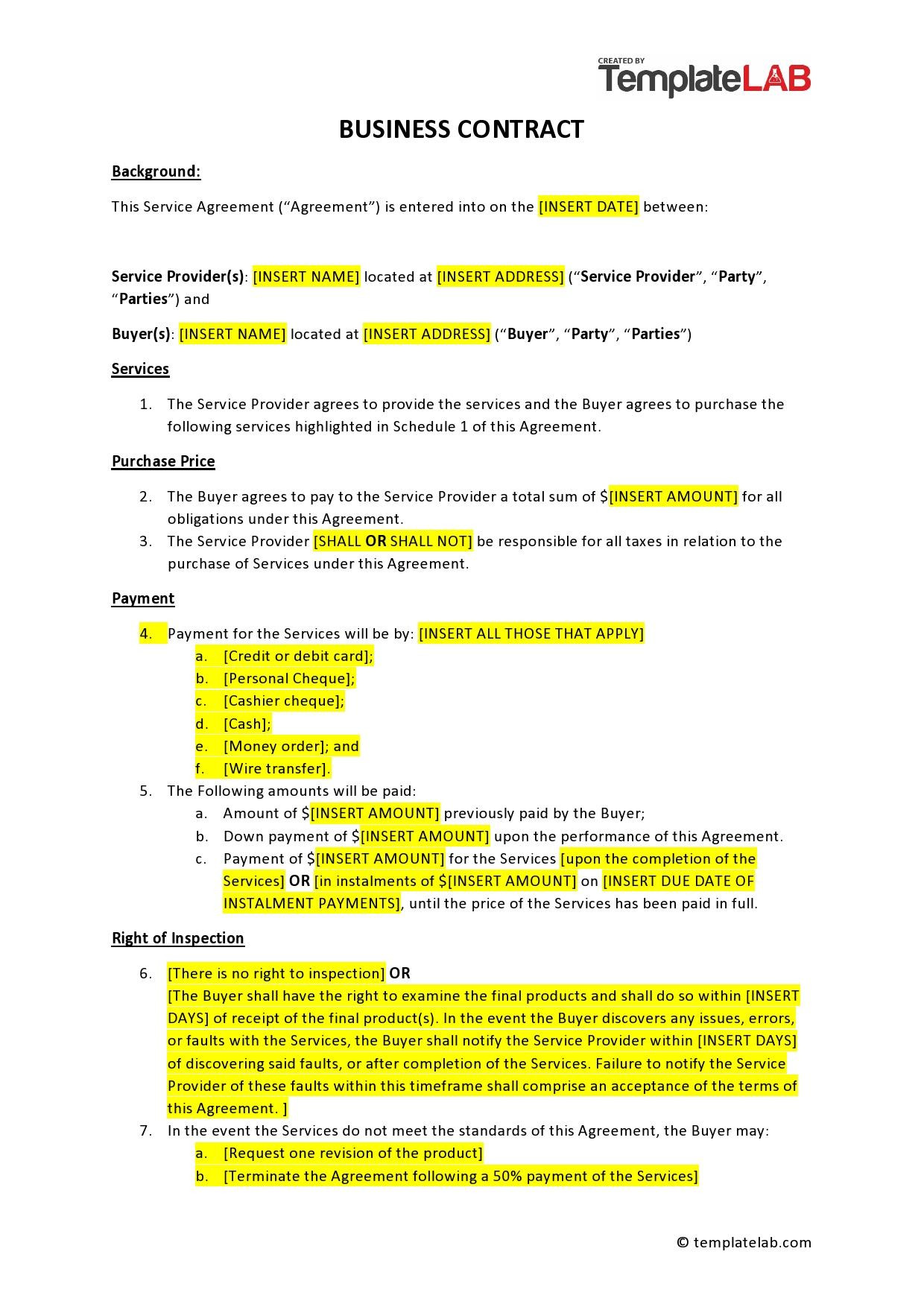 sample business agreement template