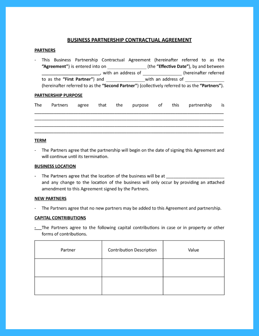 sample partnership business agreement template