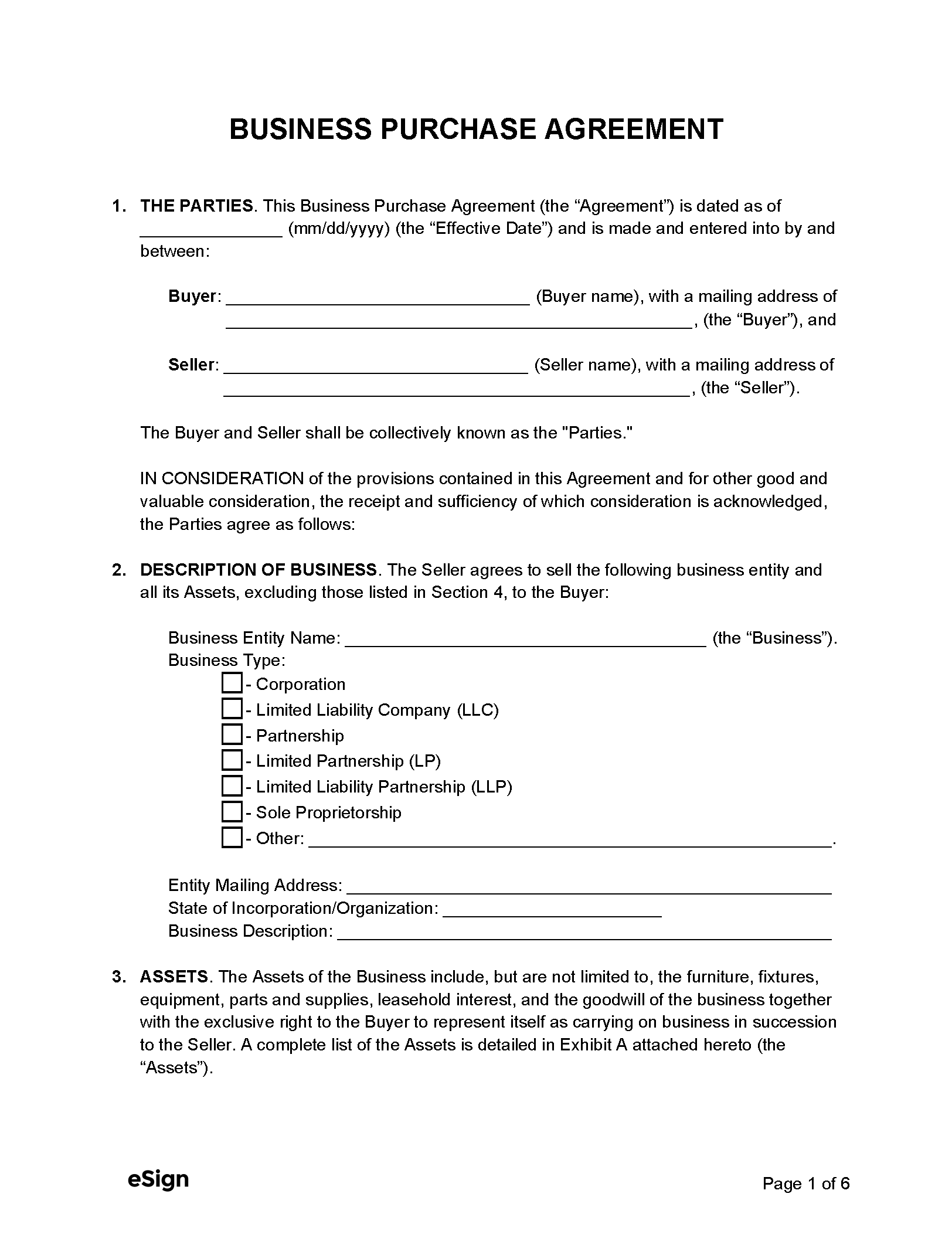 sample business agreement template