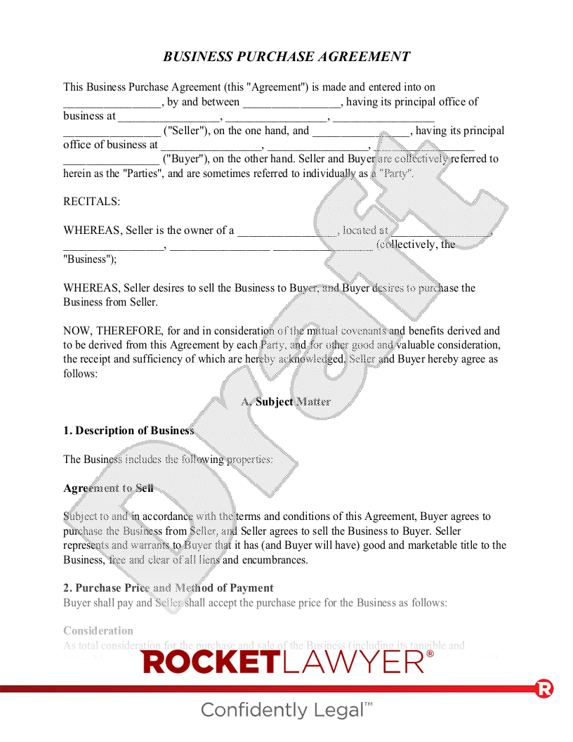 sample business purchase agreement template