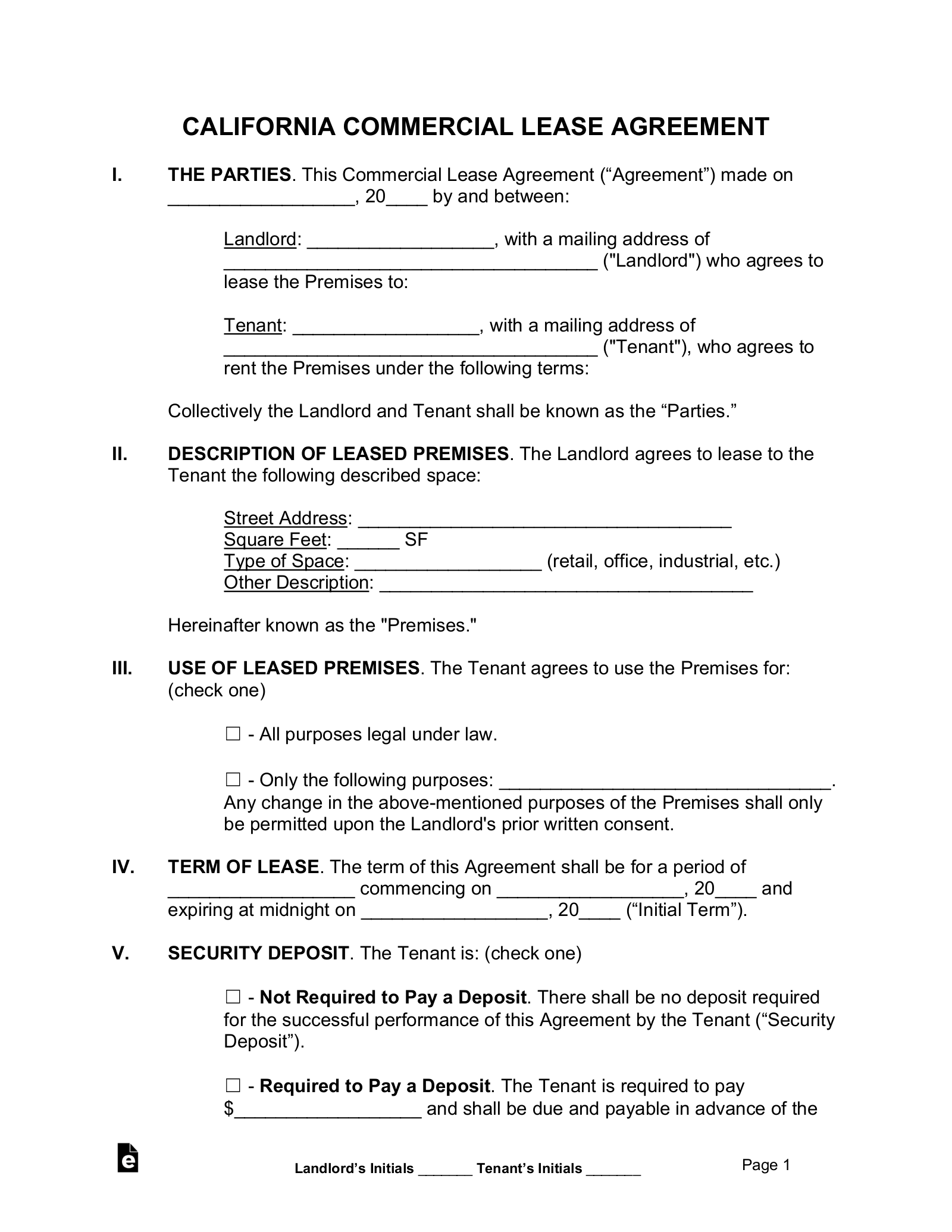 sample commercial rent agreement template