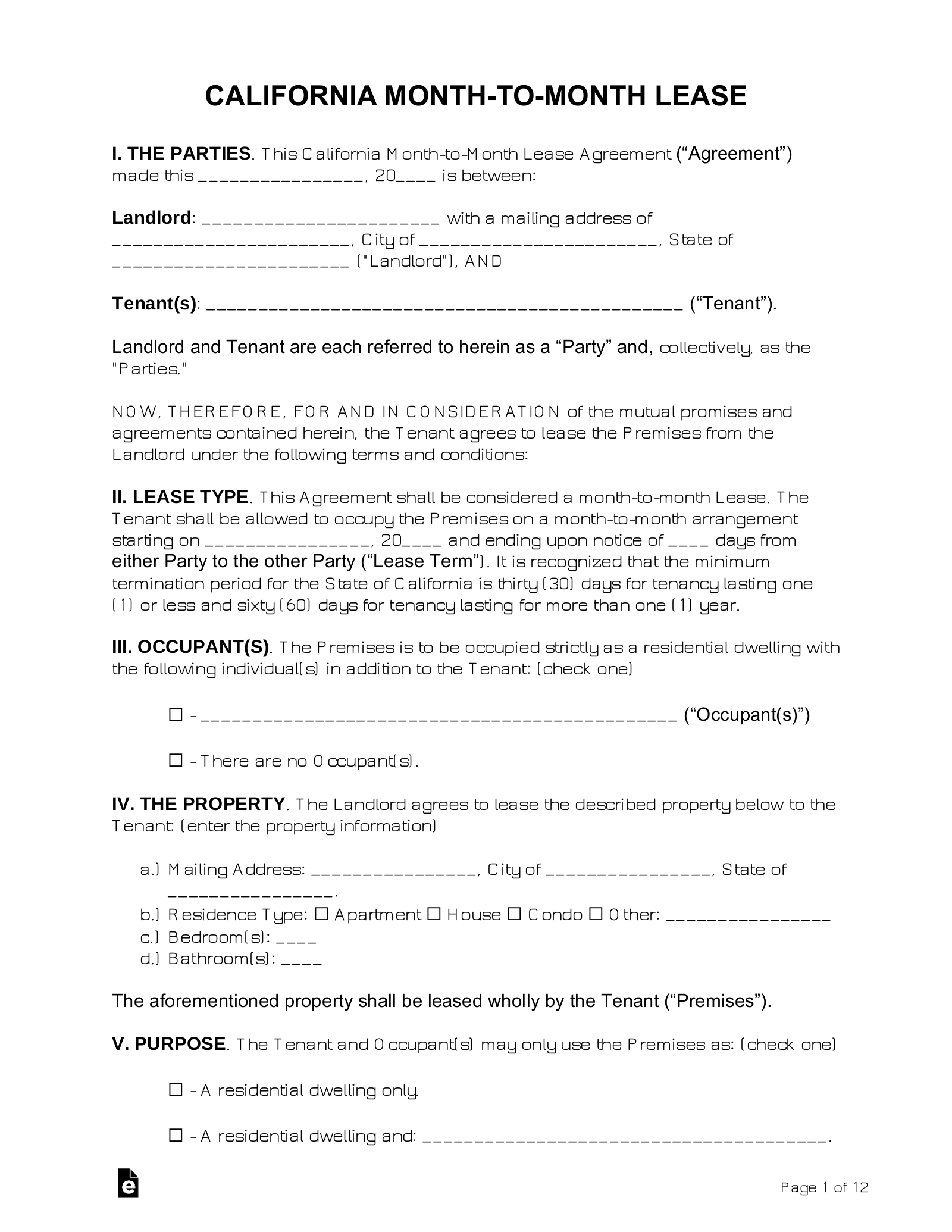 sample month to month rent agreement template