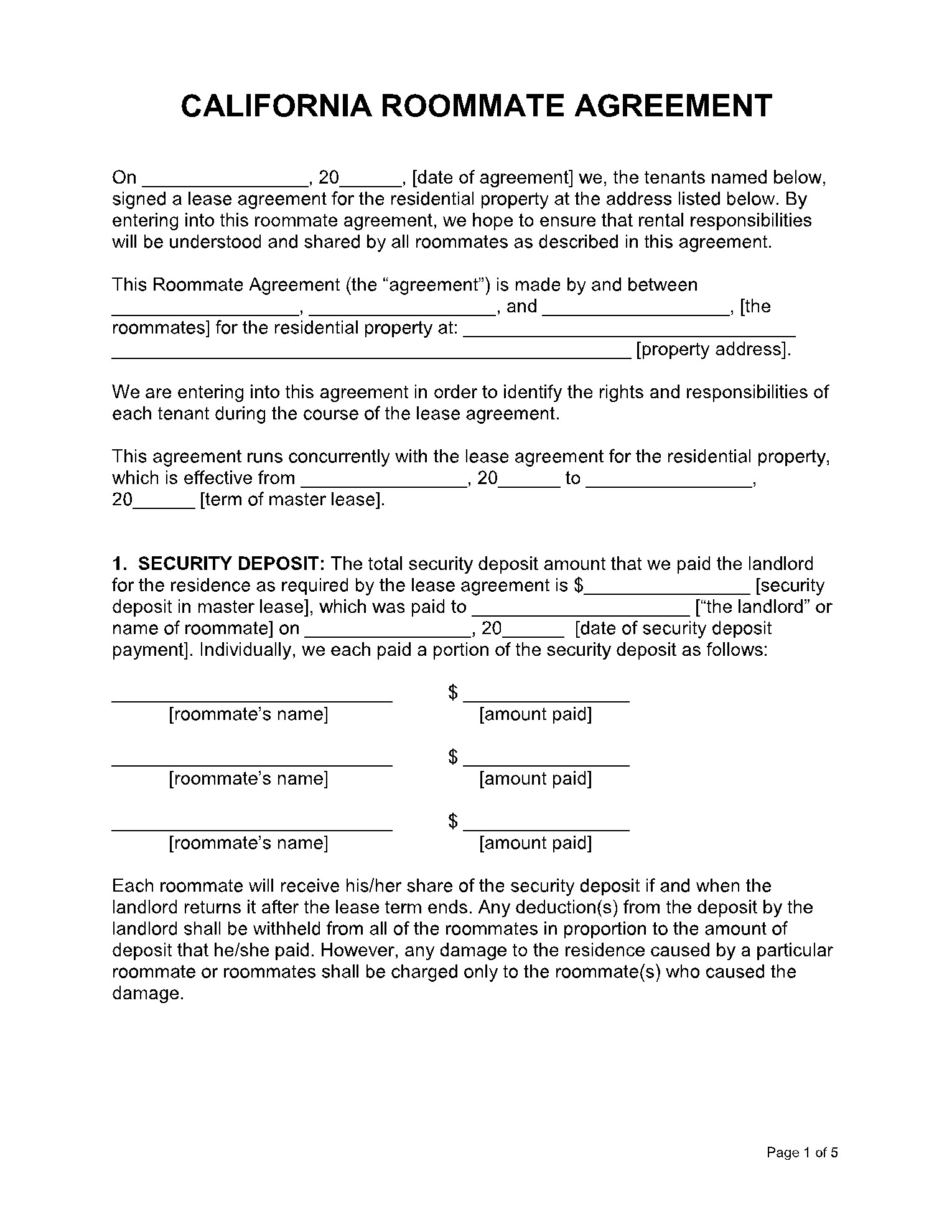 sample rent a room agreement template