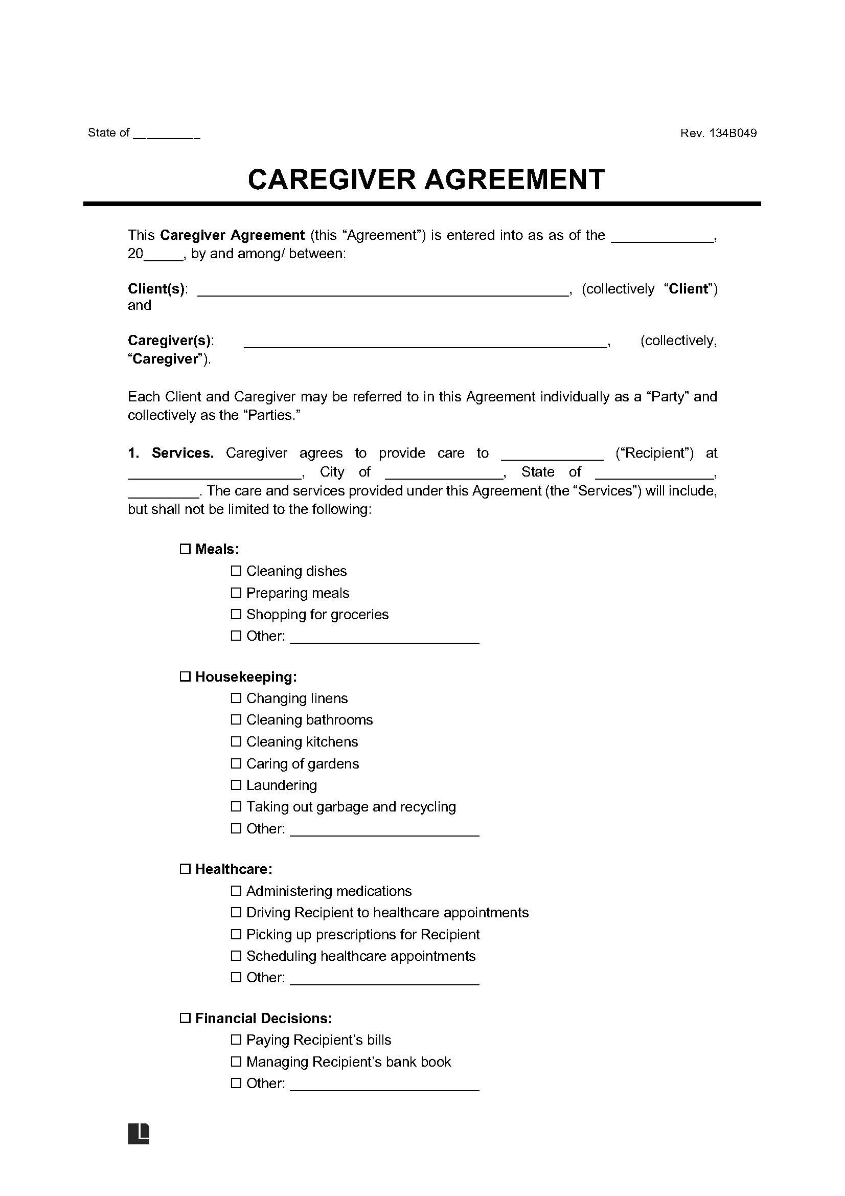 sample caregiver agreement template